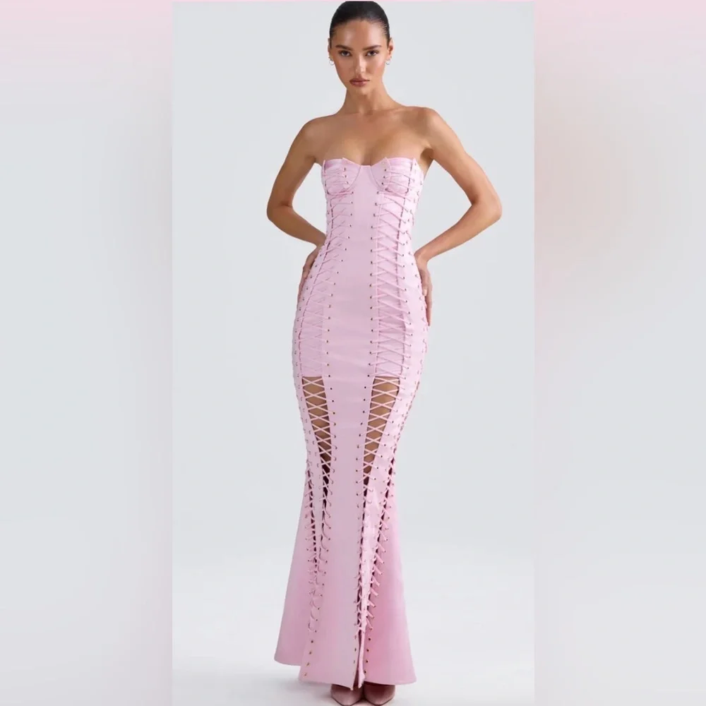 Callidora Lace-Up Corset Gown in Light Pink | Oh Polly 10